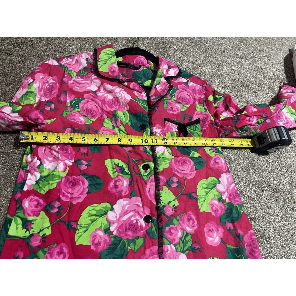 Vintage Betsey Johnson Womens M PJ Top Rose Flannel Night Shirt Grannycore - Picture 7 of 7